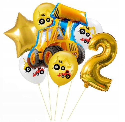 Zestaw balonów drugie 2 urodziny pojazdy koparka