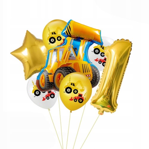 Zestaw balonów pierwsze 1 urodziny roczek koparka