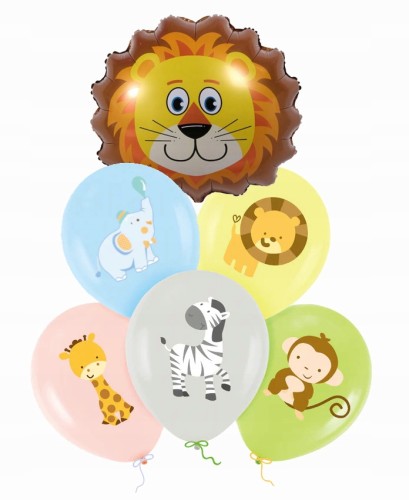 Zestaw balonów zwierzątka zwierzęta mix zoo lew