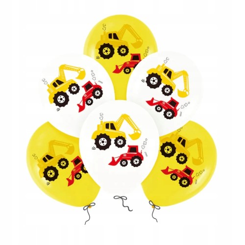 Zestaw balonów pojazdy koparka spychacz 30 cm 6szt