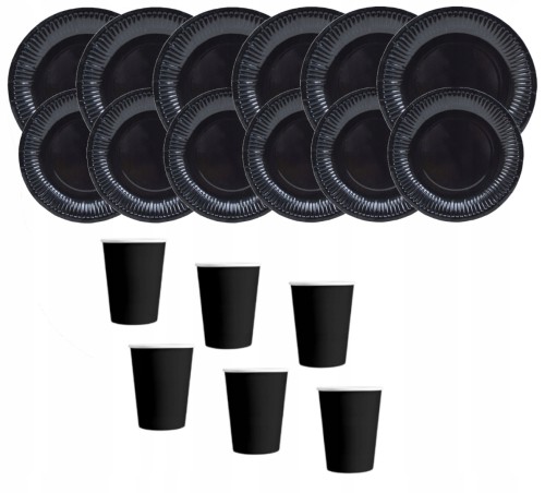 Zestaw urodzinowy kubki talerzyki czarne naczynia