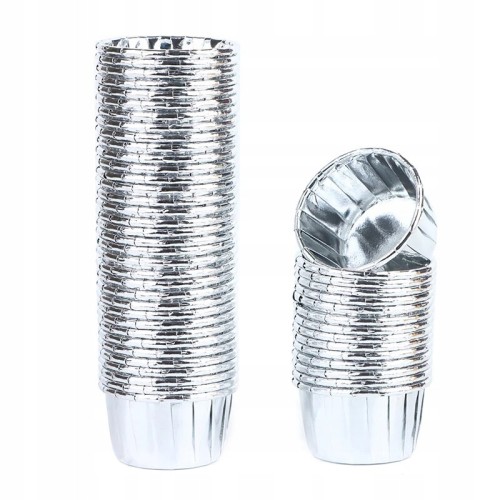 Foremki papilotki na ciasto muffinki srebrne 50szt