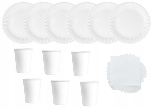 ZESTAW urodziny kubki talerzyki serwetki białe