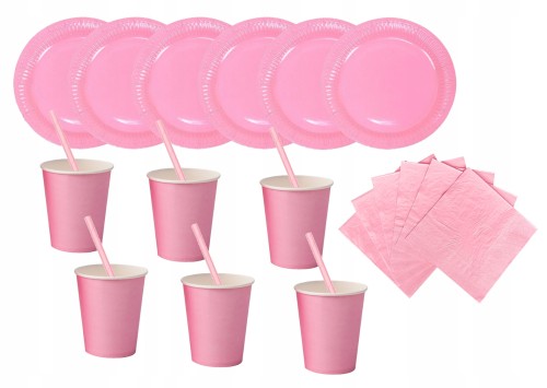 Zestaw urodziny kubki talerze serwetki słomki róż