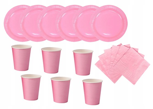Zestaw urodzinowy kubki talerzyki serwetki różowy