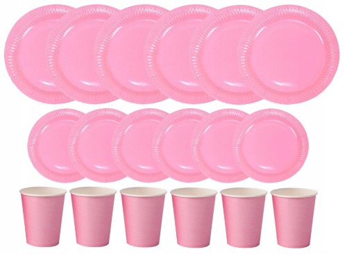 Zestaw urodzinowy kubki talerzyki 18 cm 23 cm róż