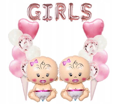 Zestaw balony baby shower bliźniaczki dziewczynki