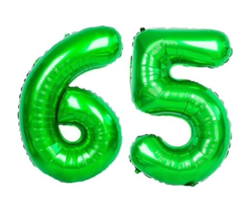 BALON foliowy liczba 65 zielona zielony 100 cm