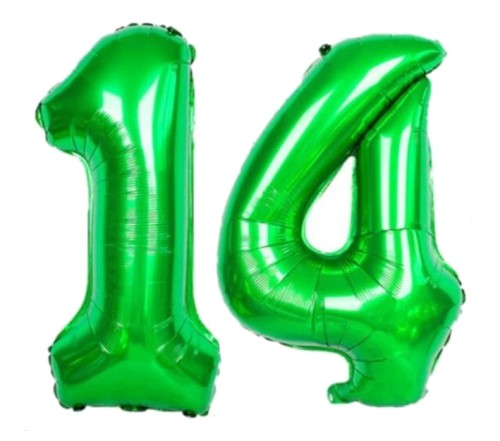 BALON foliowy liczba 14 zielona zielony 100 cm