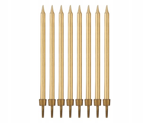 Świeczki urodzinowe z podstawkami złote 8 szt tort