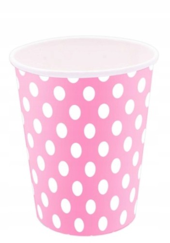 Kubki kubek papierowy 220ml różowy w kropki girl