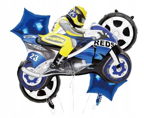 Zestaw balonów motocykl motor niebieski żółty 5szt