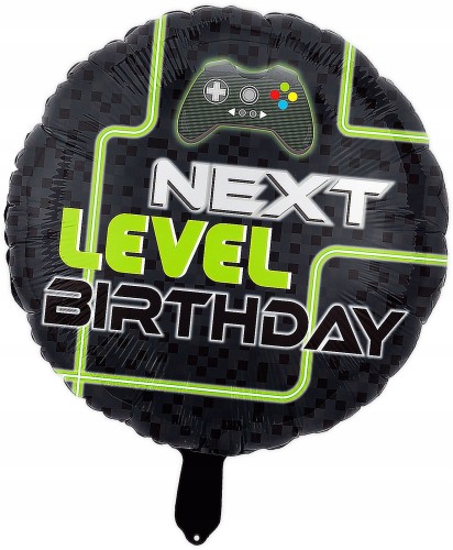 Balon foliowy okrągły urodzinowy dla gracza next level birthday czarny 45cm
