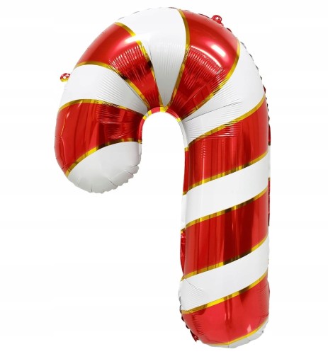 BALON foliowy laska cukrowa święta świąteczna 54x74 cm biała czerwona złota