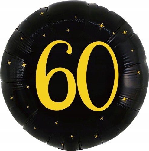 Balon foliowy czarny okrągły 60 urodziny sześćdziesiątka złoty nadruk 43 cm