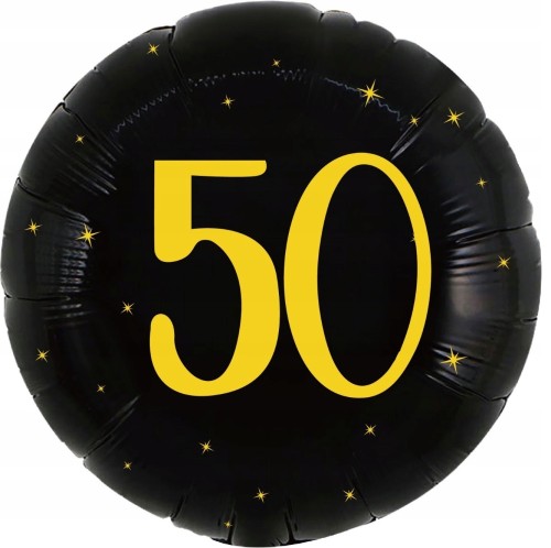 Balon foliowy czarny okrągły 50 urodziny pięćdziesiątka złoty nadruk 43 cm