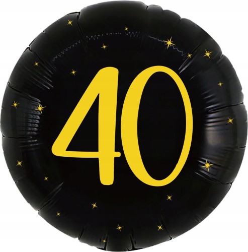 Balon foliowy czarny okrągły na 40 urodziny czterdziestka złoty nadruk 43cm