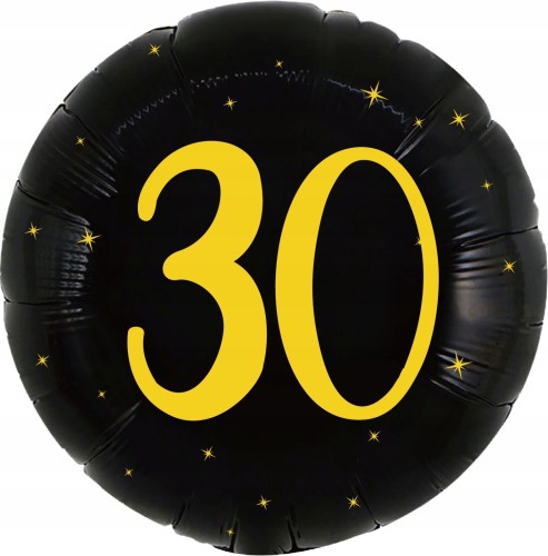 Balon foliowy czarny okrągły na 30 urodziny trzydziestka złoty nadruk 43 cm