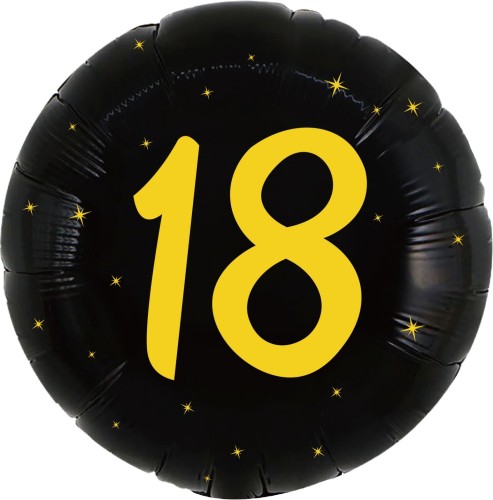 Balon foliowy czarny okrągły na 18 urodziny osiemnastka złoty nadruk 43 cm