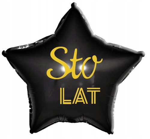Balon urodzinowy foliowy czarny gwiazda urodziny STO LAT złoty nadruk 43 cm