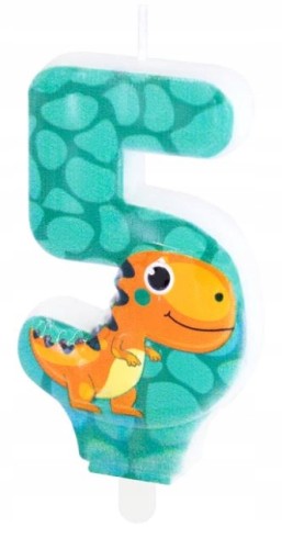 Świeczka urodzinowa cyfra 5 na tort dinozaur 5 urodziny dekoracja piąte
