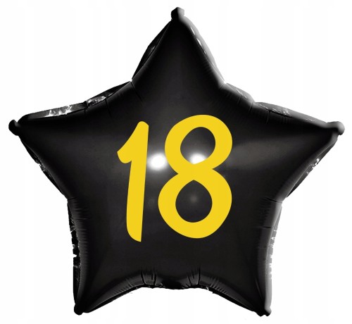 Balon foliowy czarny gwiazda na 18 urodziny osiemnastka złoty nadruk 43 cm