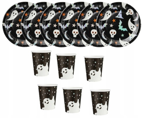 Zestaw na halloween kubeczki talerzyki papierowe duch nietoperz czaszka