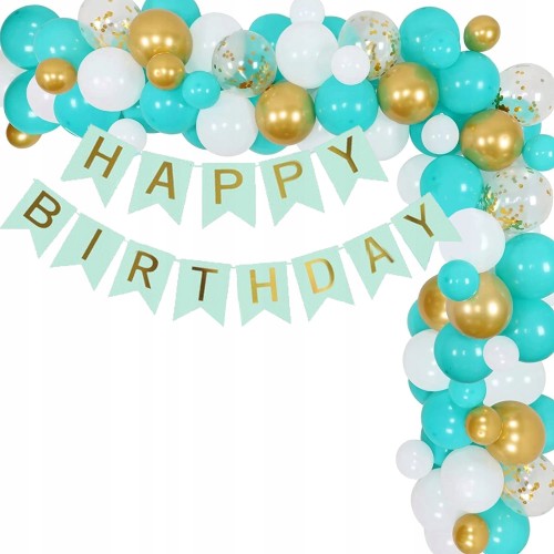 Zestaw balonów girlanda turkusowa złota na urodziny baner happy birthday