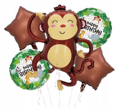 Zestaw balonów foliowych zwierzęta małpka małpa na urodziny roczek 5 szt.