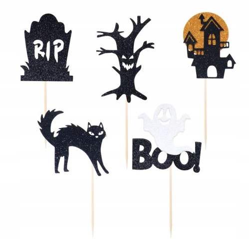 Toppery toper pikery na halloween brokatowe brokat duch kot nagrobek 5 szt
