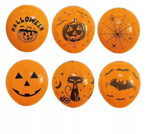 Balony lateksowe halloween pomarańczowe nadruk 6sz