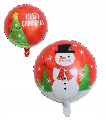 Okrągły balon foliowy świąteczny Bałwan choinka