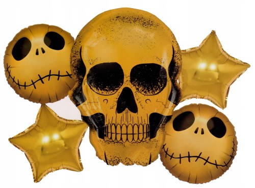 Zestaw balonów złotych Halloween czaszka 5 szt