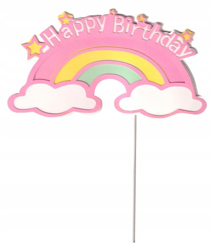Topper toper happy birthday tęcza różowy 19 cm