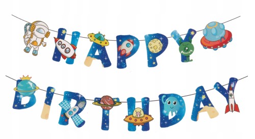 Baner Girlanda urodziny HAPPY BIRTHDAY kosmos