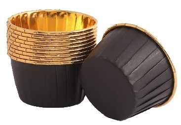 Foremki papilotki na muffinki do babeczek złote czarne zestaw 50 szt