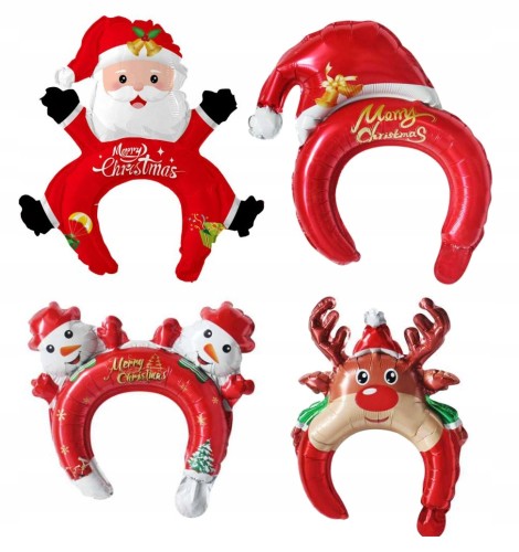 Zestaw balonów foliowych 4 szt opaska świąteczna czerwona na głowę święta