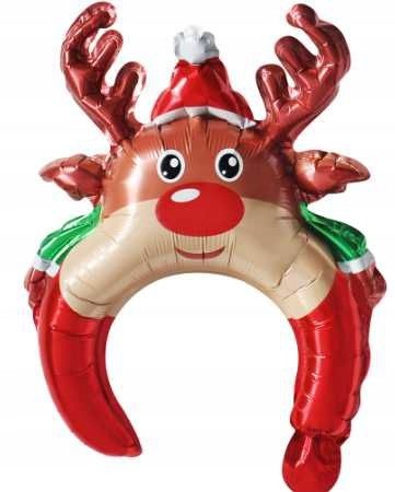 Balon foliowy opaska świąteczna czerwona na głowę renifer Rudolf 28x34,5 cm