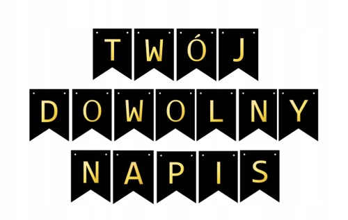 BANER czarny czarno złoty girlanda TWÓJ DOWOLNY NAPIS własny flagi 12x16 cm