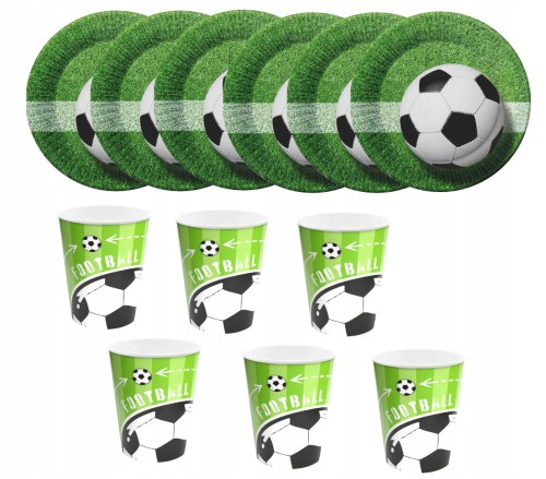 Zestaw urodzinowy kubki talerzyki football piłka na urodziny mecz papierowe
