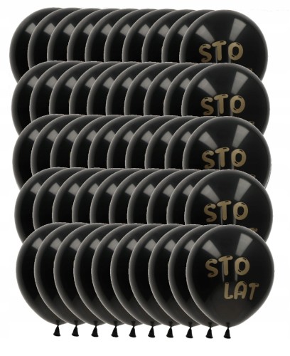 Balony lateksowe urodzinowe czarne złoty napis STO LAT 30 cm zestaw 50 szt.