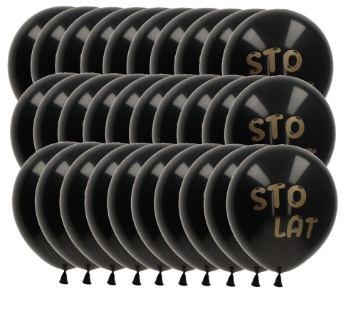 Balony lateksowe urodzinowe czarne złoty napis STO LAT 30 cm zestaw 30 szt.