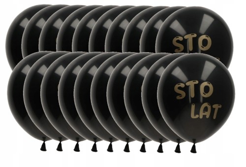Balony lateksowe urodzinowe czarne złoty napis STO LAT 30 cm zestaw 20 szt.