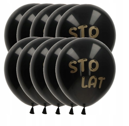 Balony lateksowe urodzinowe czarne złoty napis STO LAT 30 cm zestaw 10 szt.