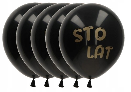 Balony lateksowe urodzinowe czarne złoty napis STO LAT 30 cm zestaw 5 szt.