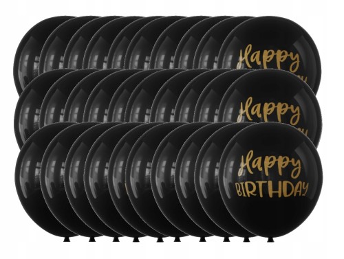 Balony lateksowe urodzinowe czarne złote Happy Birthday 30 cm zestaw 30 szt
