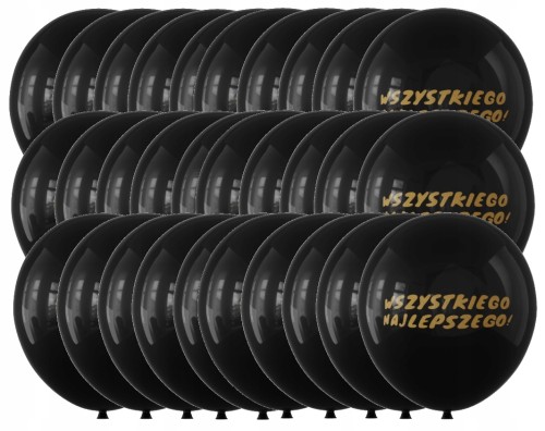 Balony lateksowe czarne złote wszystkiego najlepszego 30 cm zestaw 30 szt.