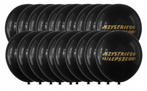 Balony lateksowe czarne złote wszystkiego najlepszego 30 cm zestaw 20 szt.