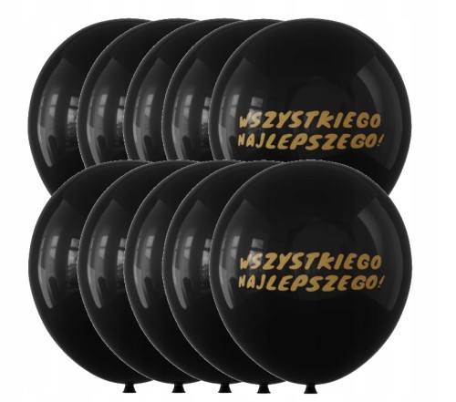 Balony lateksowe czarne złote wszystkiego najlepszego 30 cm zestaw 10 szt.