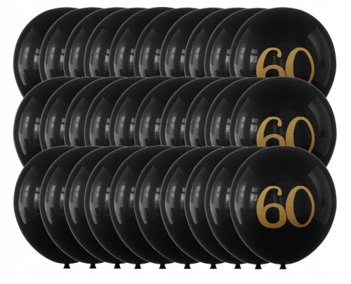 Balony lateksowe czarne złote sześćdziesiątka 60-tka 30 cm zestaw 30 szt.